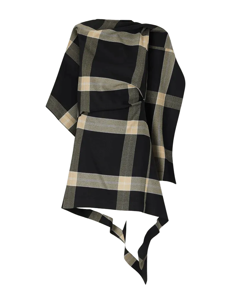 Asymmetric checked crepe mini dress