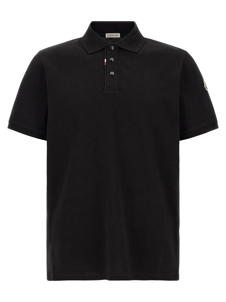 Moncler Tricolor Detail Cotton Piqué Polo Shirt — Black