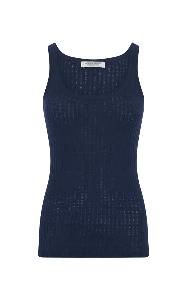 Nevin Pointelle Knit Tank Top in Electric Navy Cashmere Silk