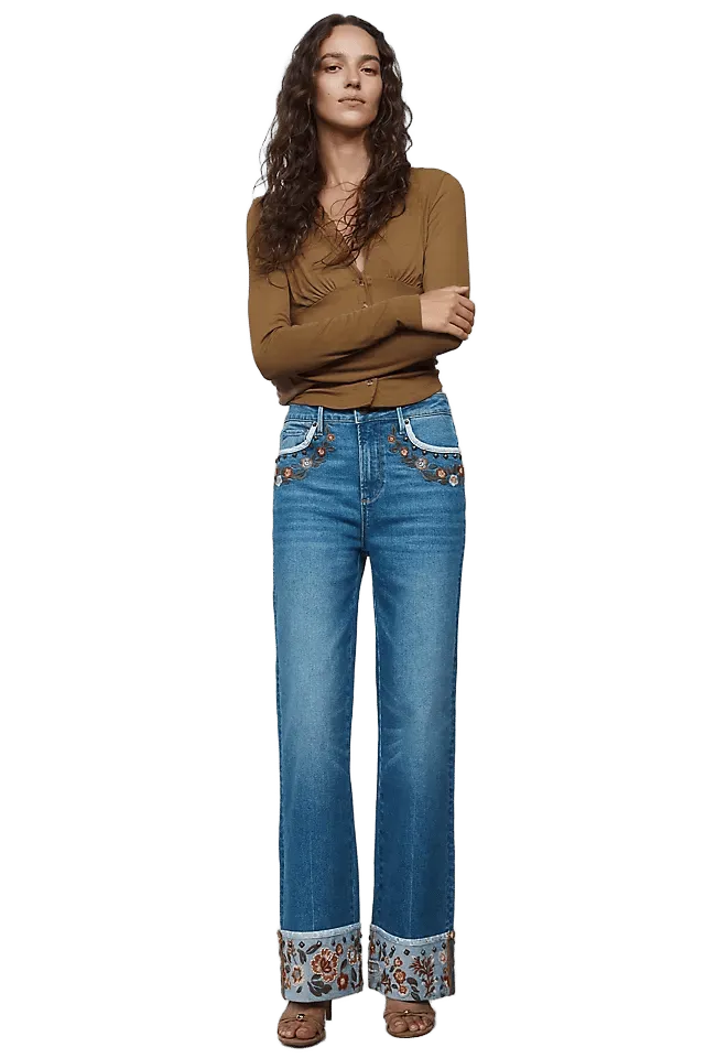 Driftwood Fiora Cuffed High Rise Straight Leg Jeans