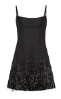 Stella Dress In Black Silk Wool With Tonal Fringe
