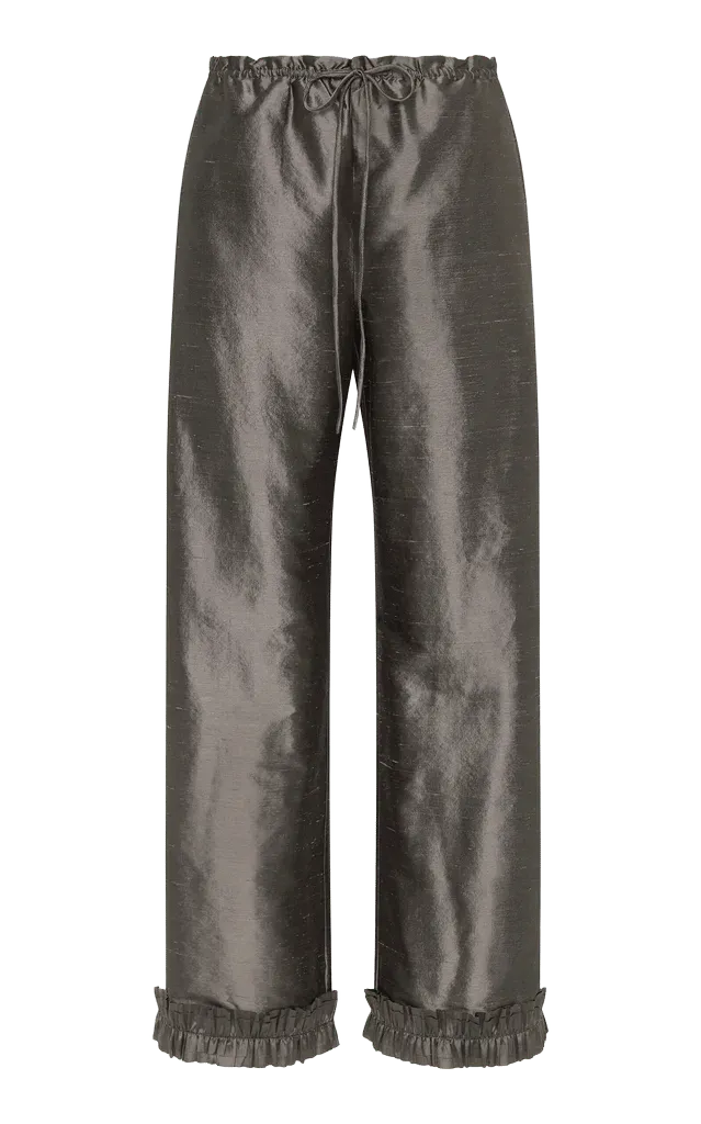 Silk-Blend Ruffle Pants