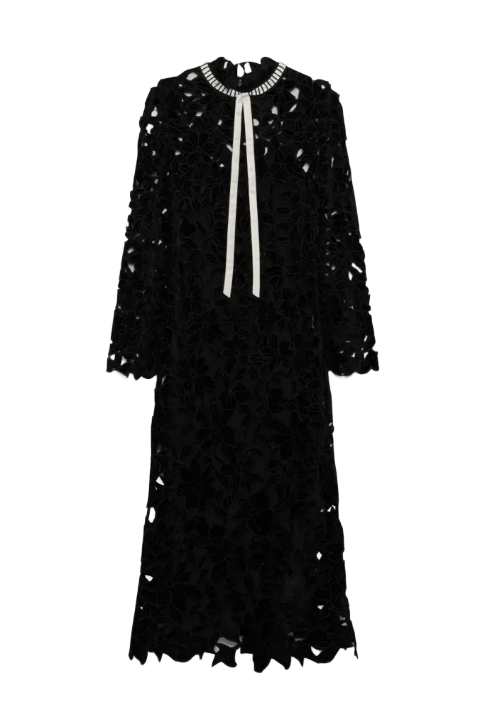 Thiora Velvet Embroidered Lace Midi Dress