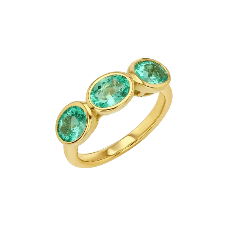 Muzo Emerald Three Stone 14k Gold Ring