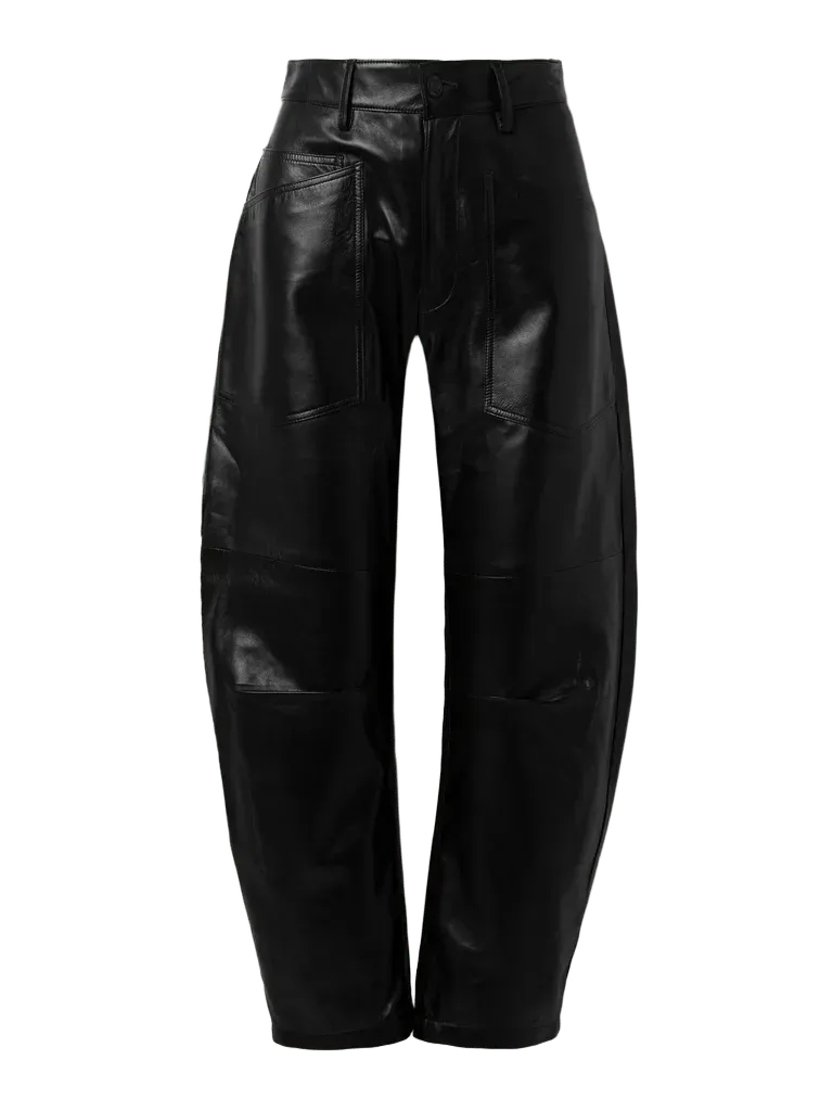 Shon leather barrel-leg pants