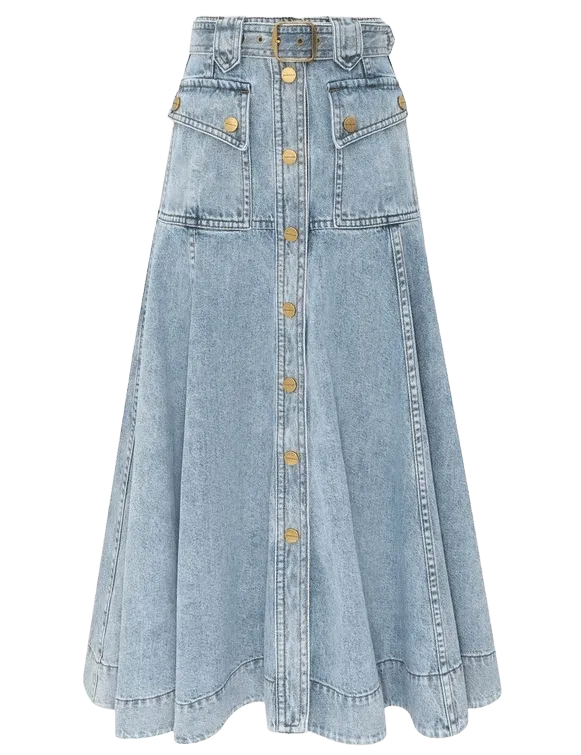 Denim Utility Midi Skirt