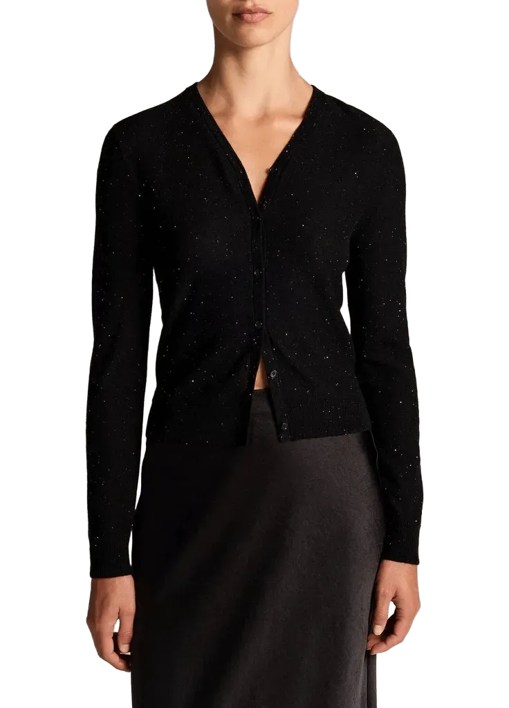 Metallic Cashmere-Silk V-Neck Cardigan