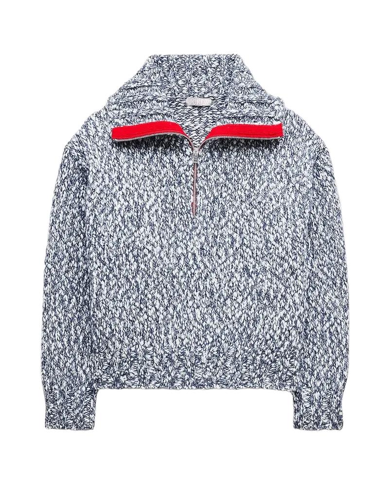 Quarter-zip sweater in Italian wool blend