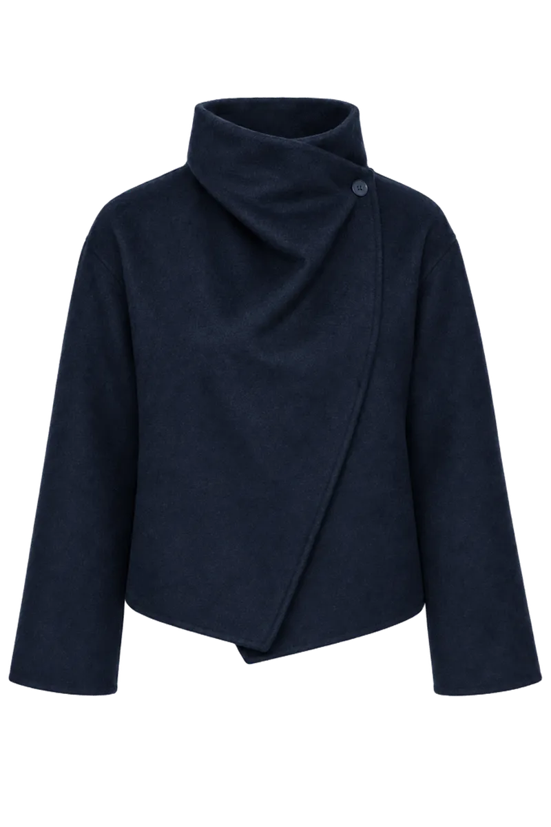 Maeve 100% Wool Funnel Neck Asymmetrical Jacket