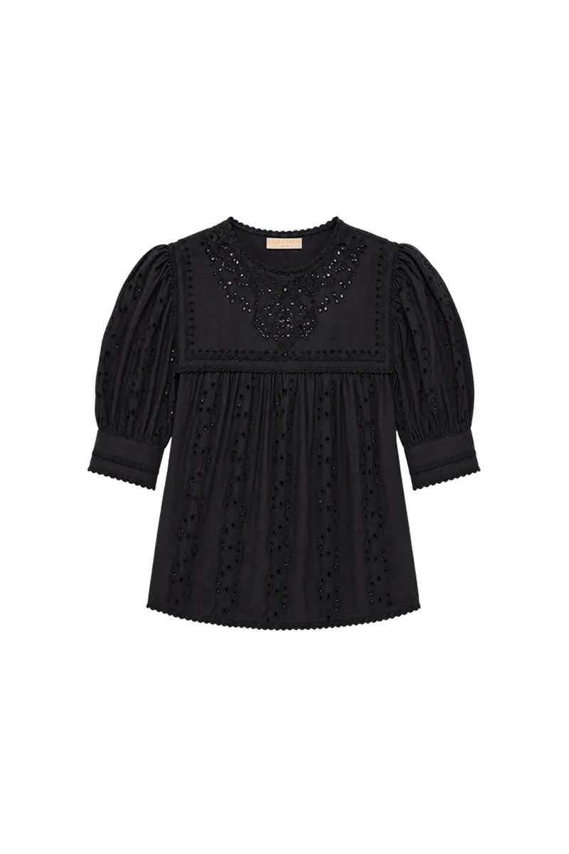 Una Short Sleeve Cotton Top - Noir