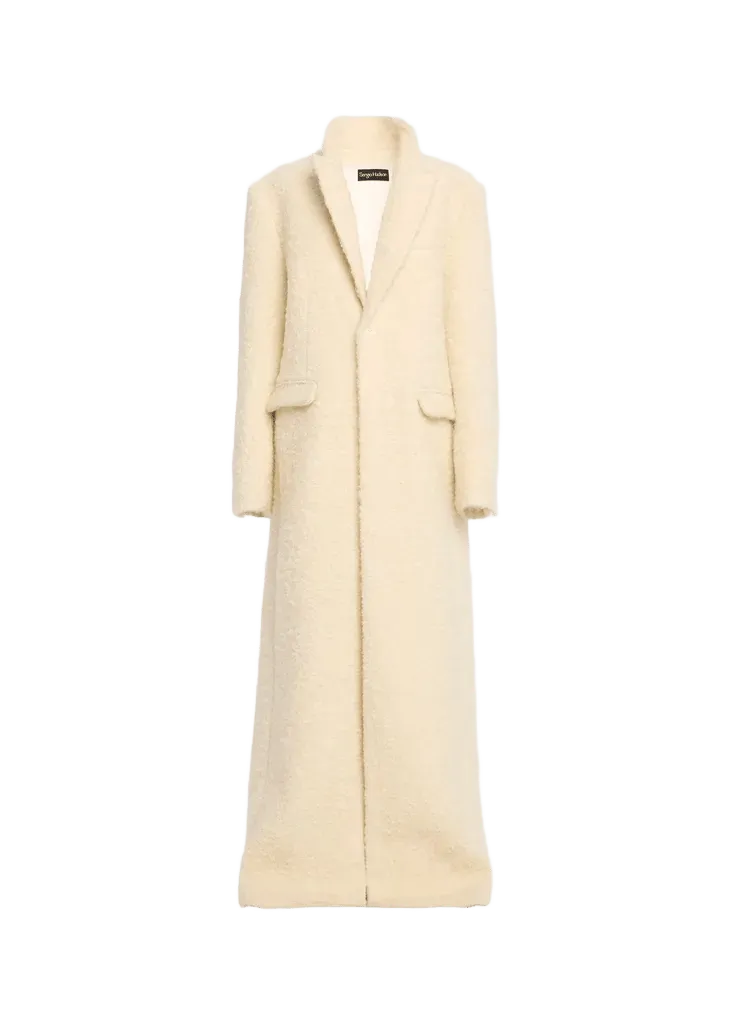 Single-Breasted Teddy Boucle Long Coat