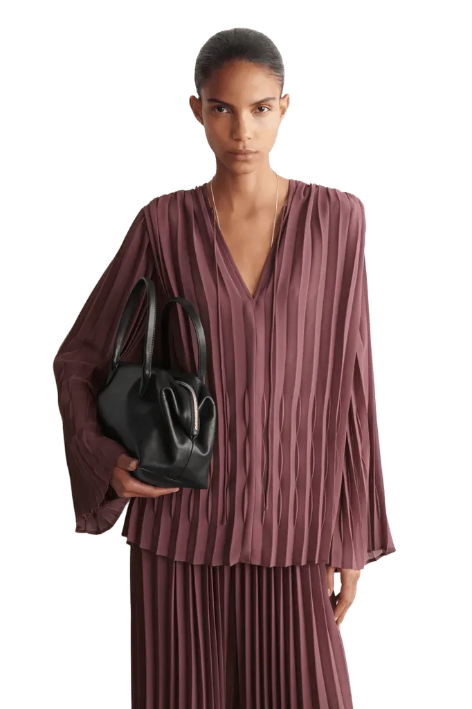 TIE-FRONT PLEATED GEORGETTE BLOUSE