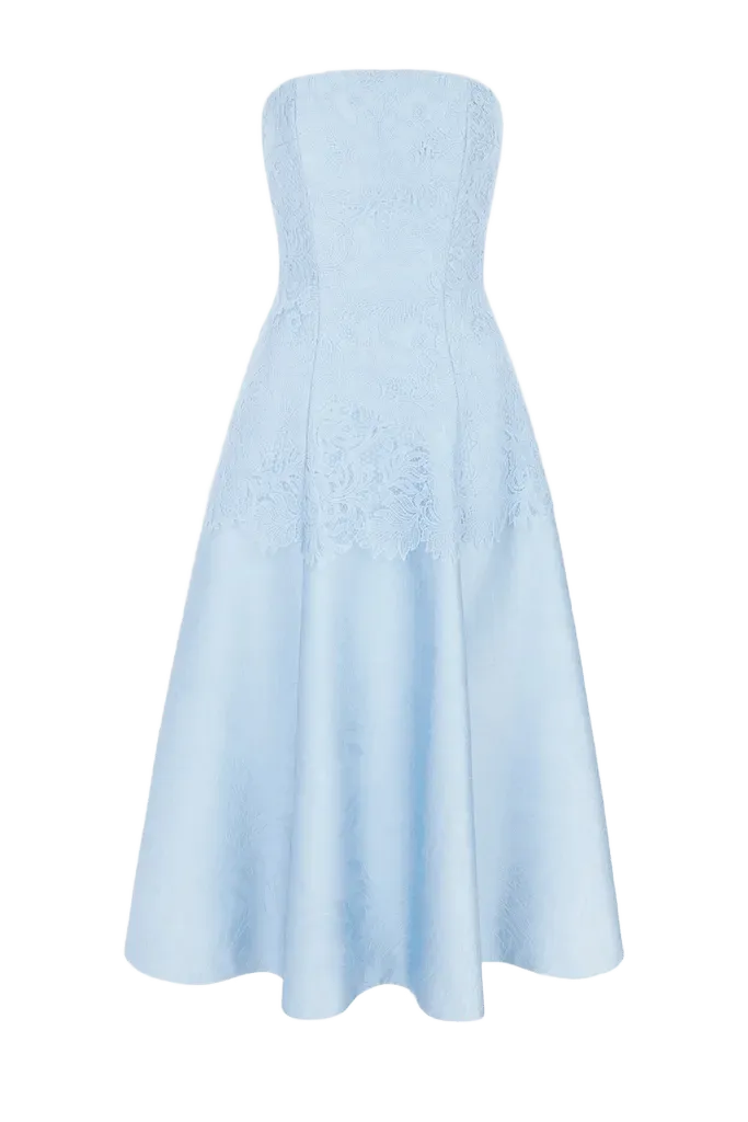 Meja Dress in Icy Blue Embossed Cloque