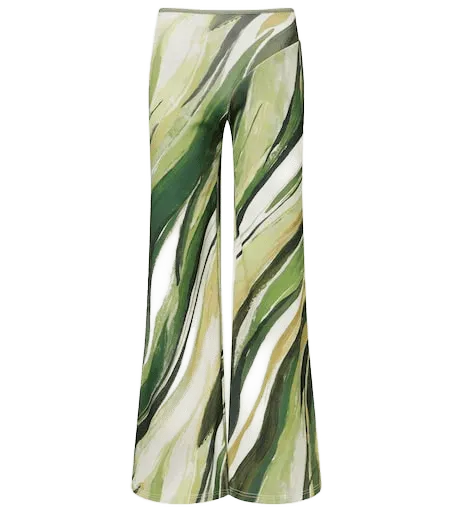 Printed ribbed-knit jersey wide-leg pants