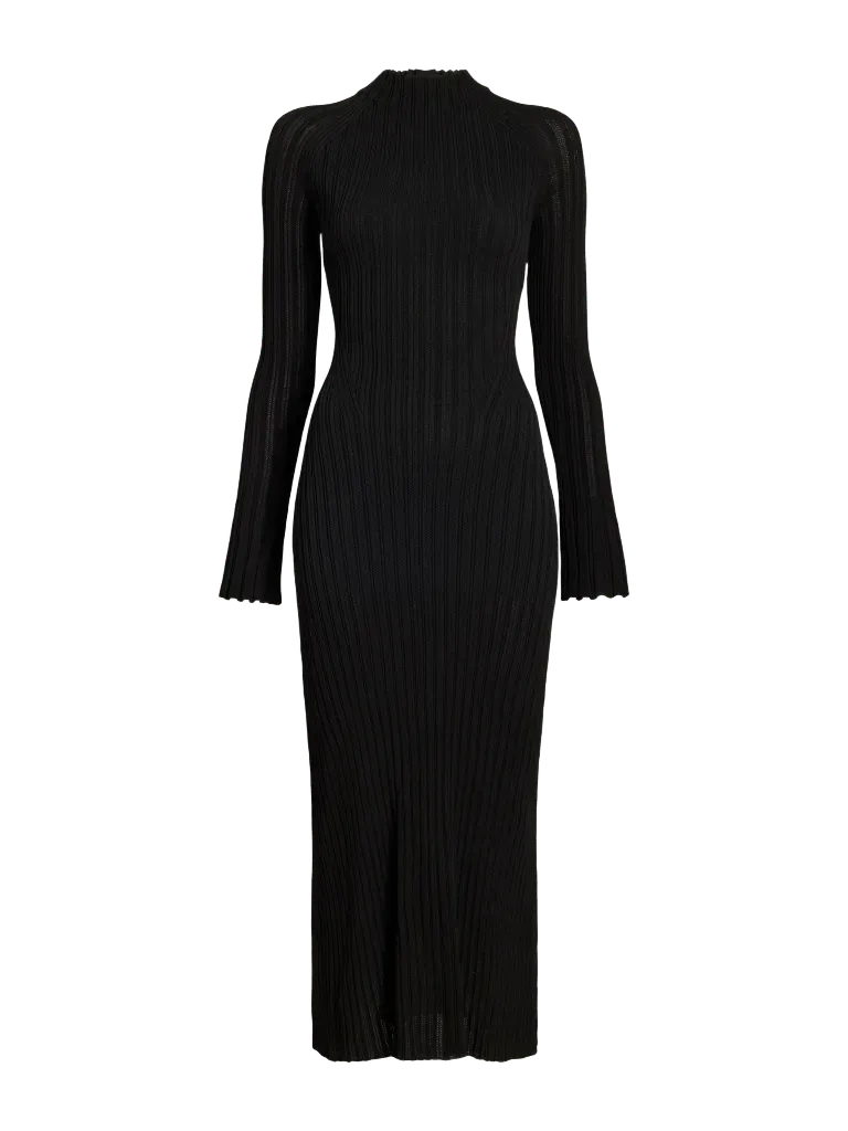 Roux Dress in Viscose Silk Rib - Black