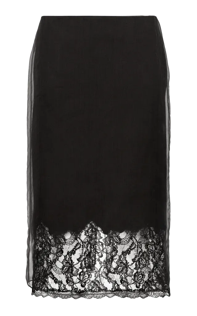 Lace-Trimmed Midi Skirt