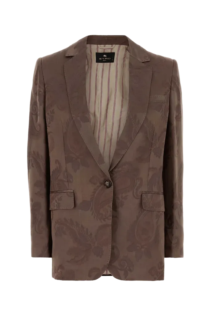 Etro Embroidered Jacquard Blazer — Brown
