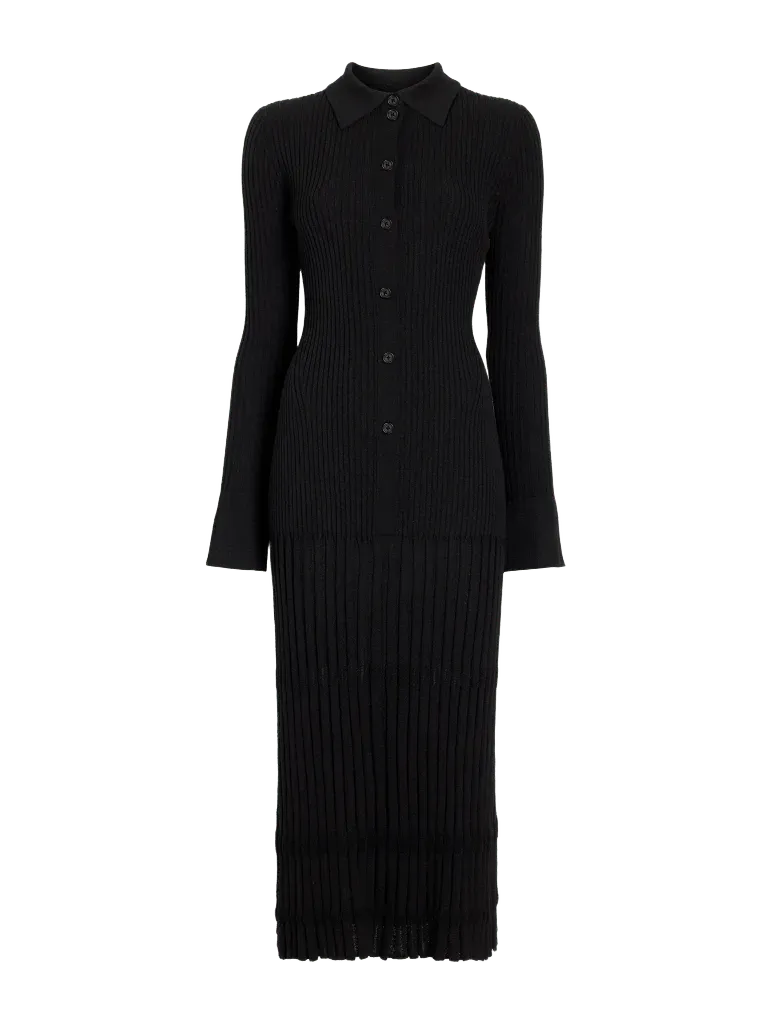 Rosario Dress in Textured Merino Wool - Black