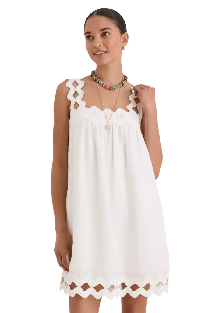 White Ric Rac Linen Ellis Mini Dress