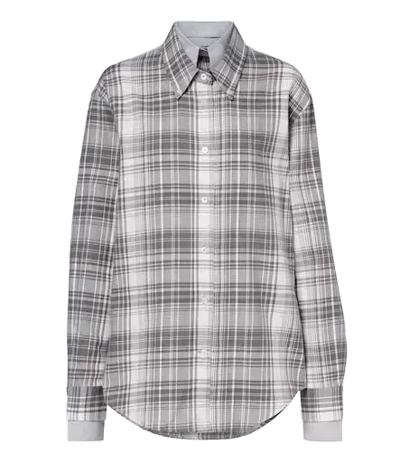 Checked layered cotton flannel shirt
