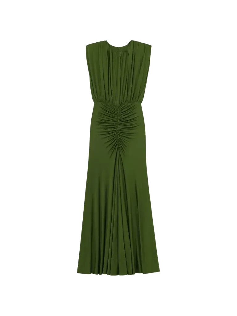 Self-Portrait olive jersey gathered maxi dress