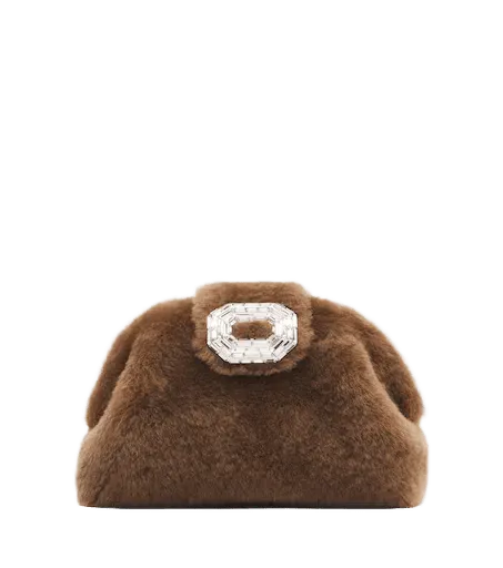 Camelia embellished shearling clutch