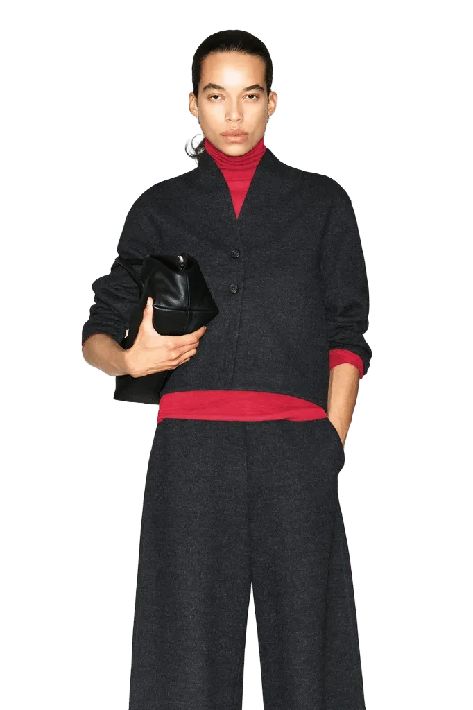 BOILED WOOL-BLEND SHAWL-COLLAR CARDIGAN
