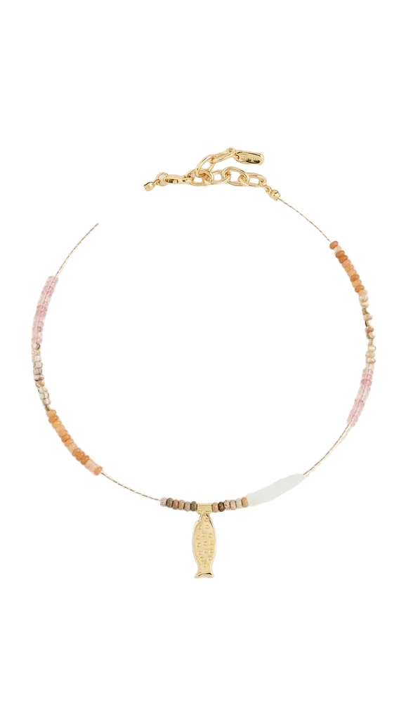 Pink Beaded Gold Fish Necklace