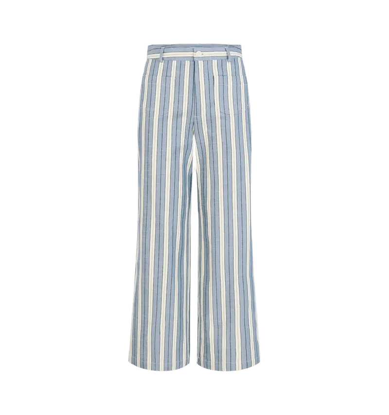 The Mindy Pant in Coln Ticking Stripe Dusty Blue