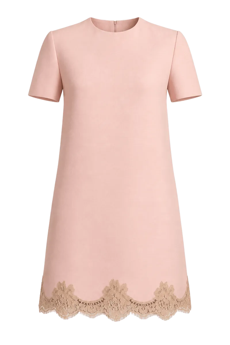 Lace Trim Virgin Wool & Silk Crepe Shift Minidress