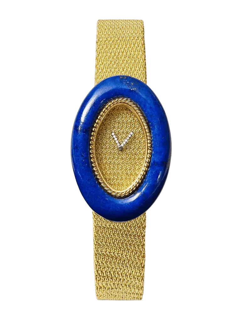 + Audemars Piguet Vintage 1970s hand-wound 18-karat gold lapis lazuli and diamond case watch (6.5" wrist)