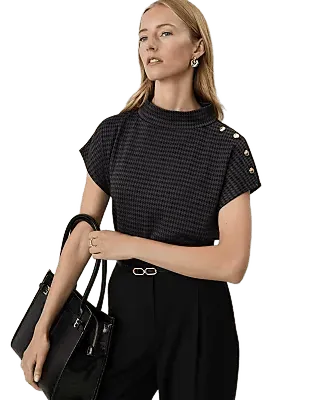 Houndstooth Mock Neck Top