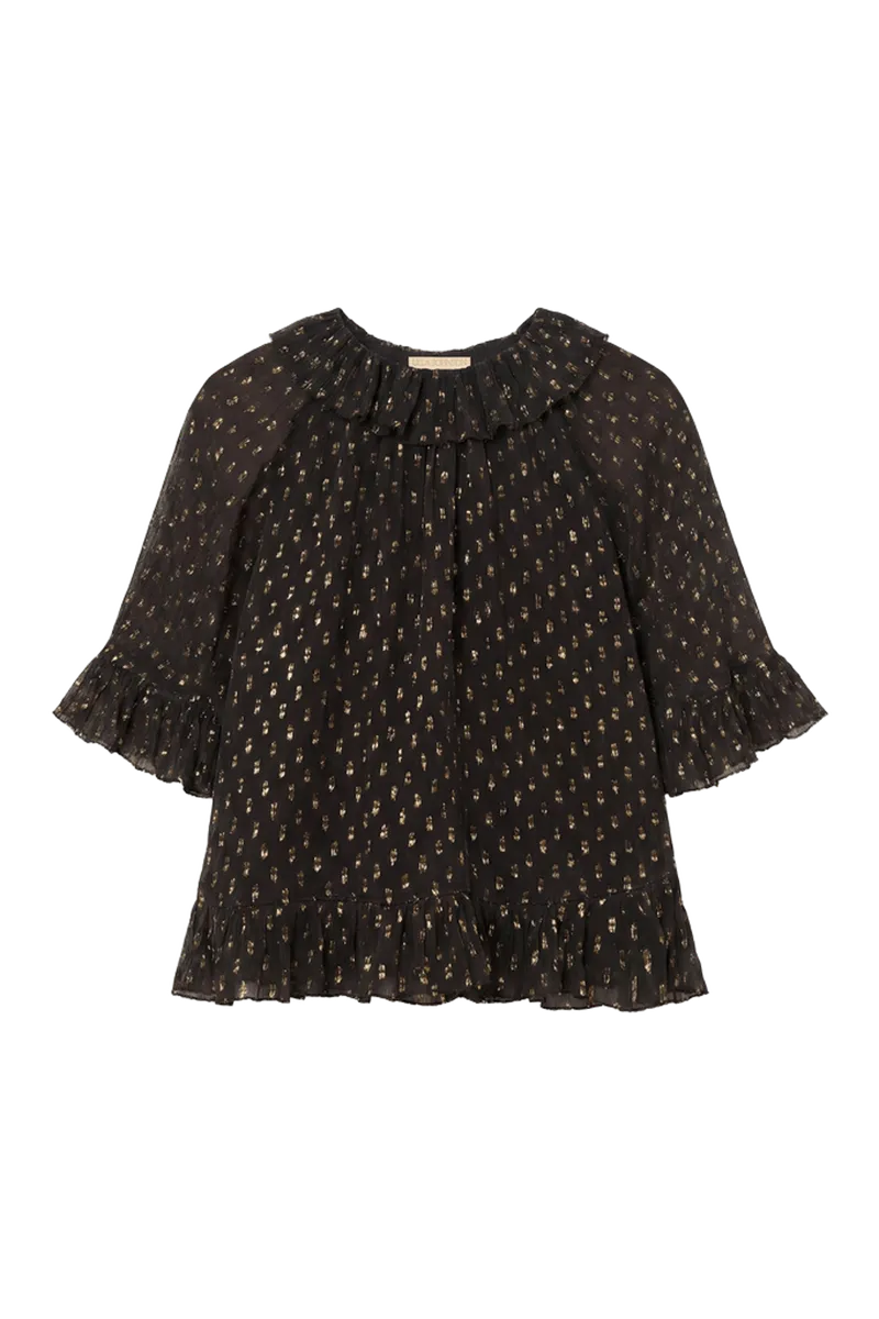 Minna Short Sleeve Silk Blouse - Noir
