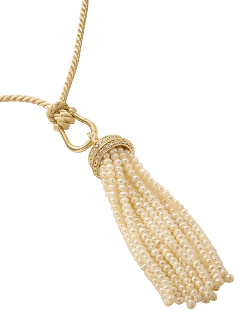 Reverie Tassel 14-karat recycled gold, diamond and pearl necklace