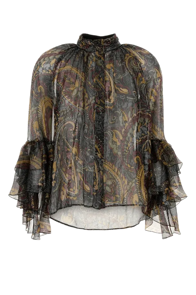 Etro Printed Silk-Blend Shirt — Gray