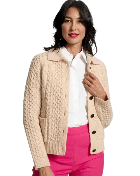 Wool Fisherman Cardigan Sweater - Natural