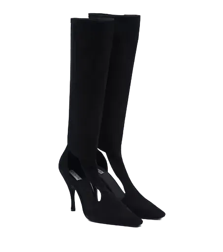 Cut-out suede knee-high boots