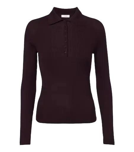 Ribbed-knit wool and silk polo sweater