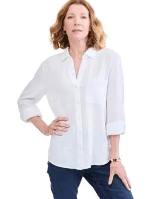 Women's Cotton Gauze Roll-Tab Shirt, Macy's Exclusive
