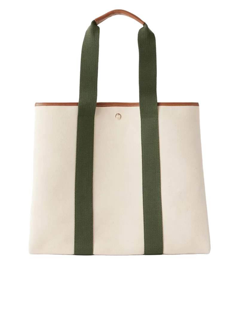 Traversée large leather and webbing-trimmed canvas tote