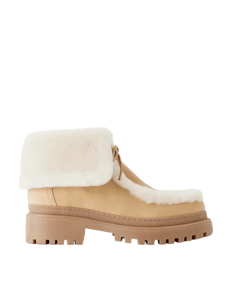 Brushed shearling-trimmed suede ankle boots