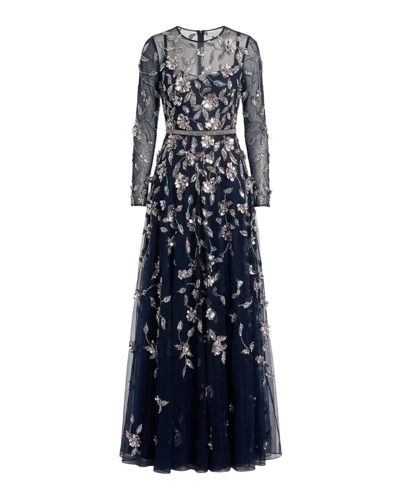 Floral Embellished Mesh Long-Sleeve Gown