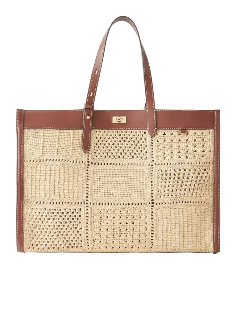 Mortimer leather-trimmed woven raffia tote - sand - One Size