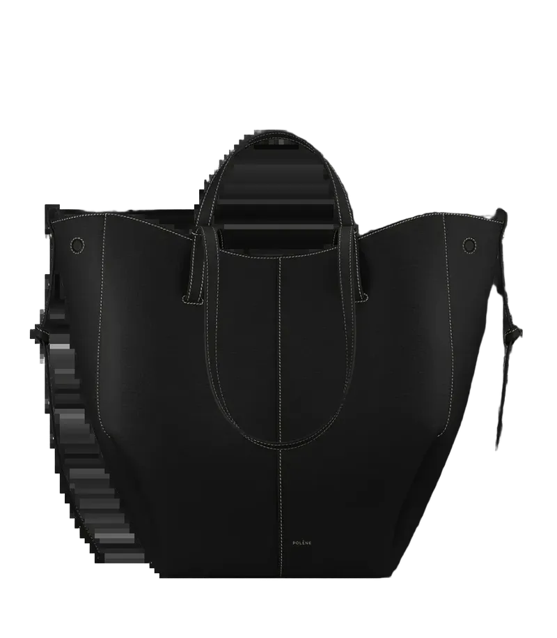 Cyme Tote - Textured Black with Ecru Stitching