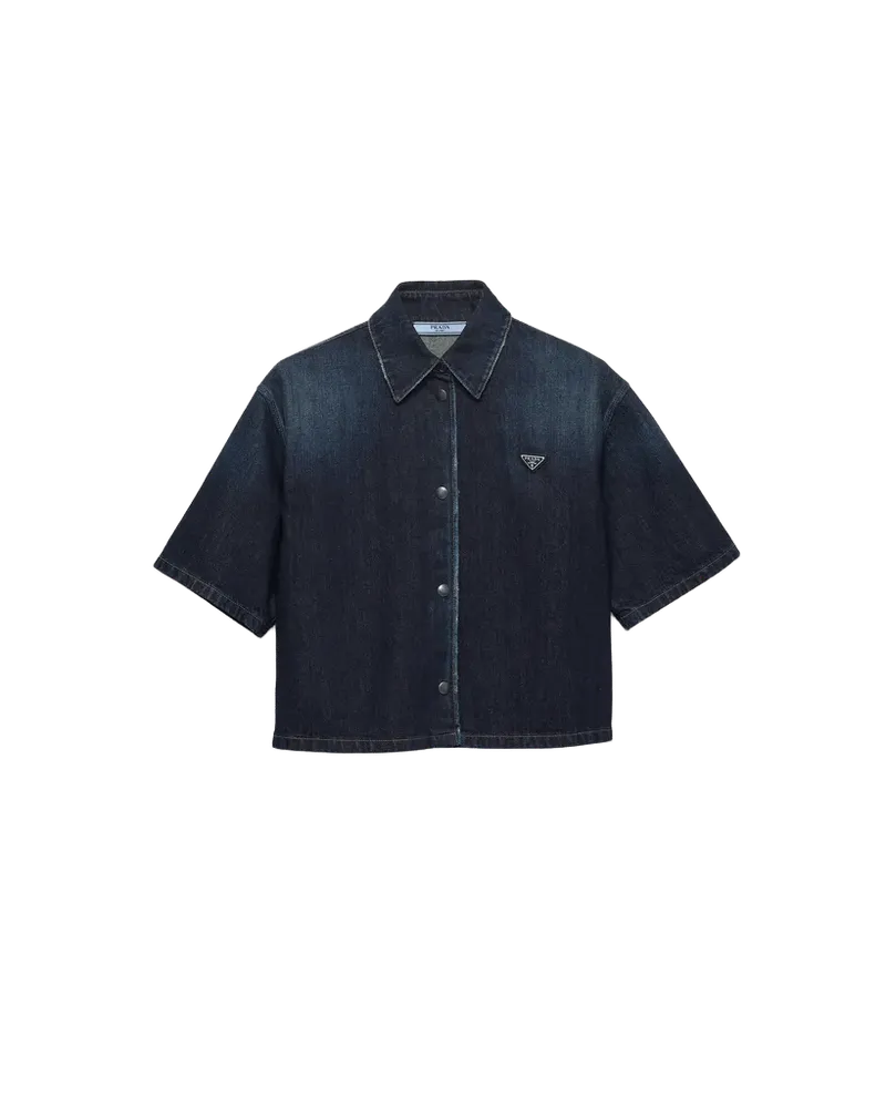 Short-sleeved denim shirt