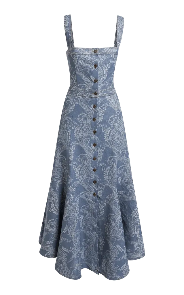 Patterned Denim Maxi Dress