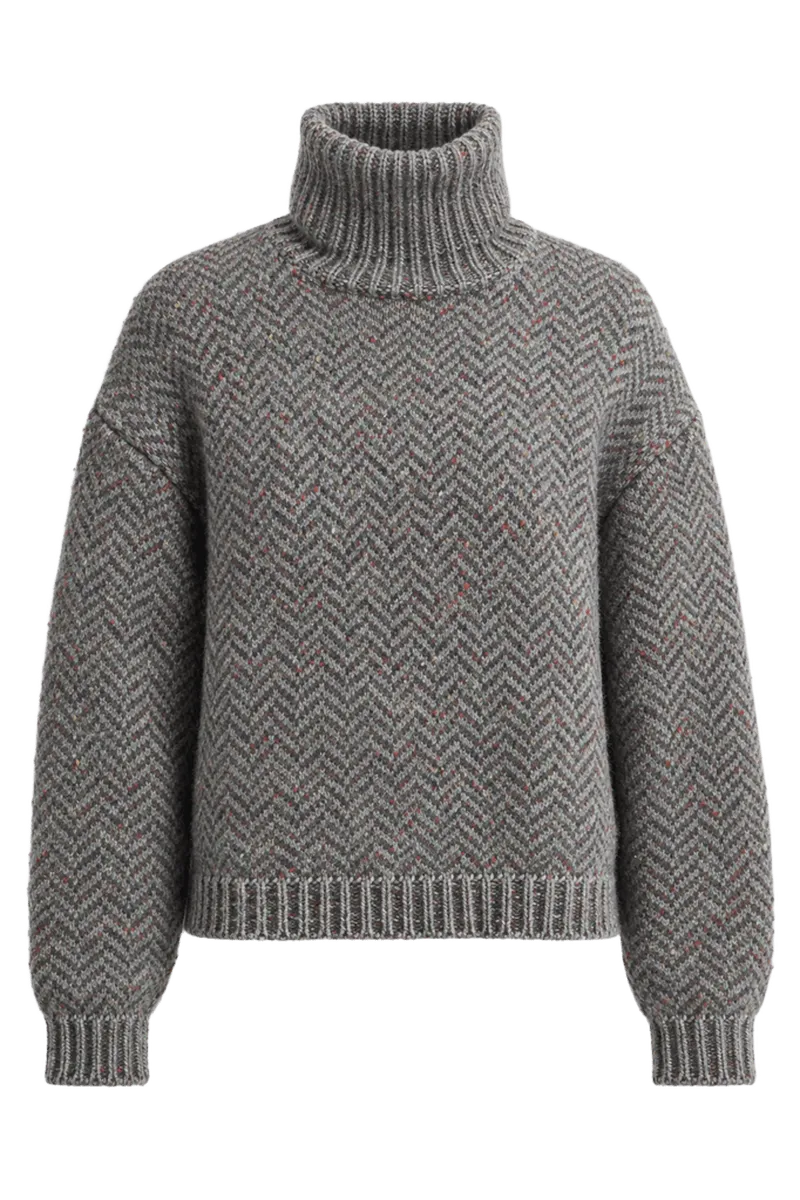 Courtney Cashmere Herringbone Tweed Turtleneck Sweater