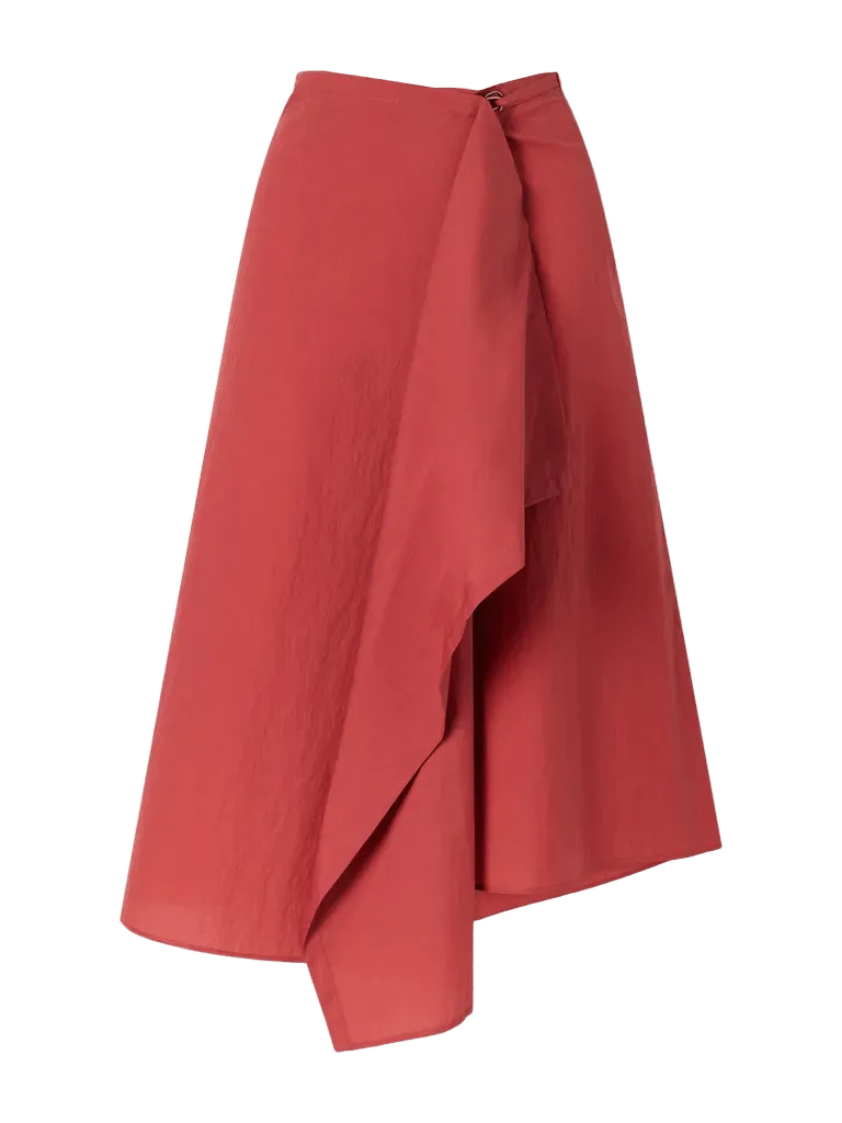 Wrap-effect ruffled asymmetric cotton-blend poplin midi skirt