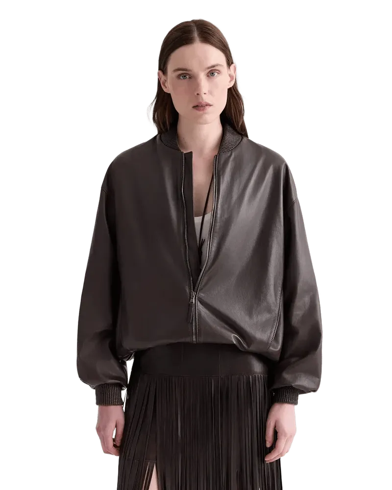 Bubble Hem Bomber Jacket in Dolce Leather