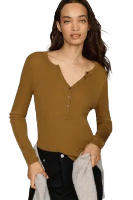 Pilcro Andie 100% Wool Tissue Weight Henley Top
